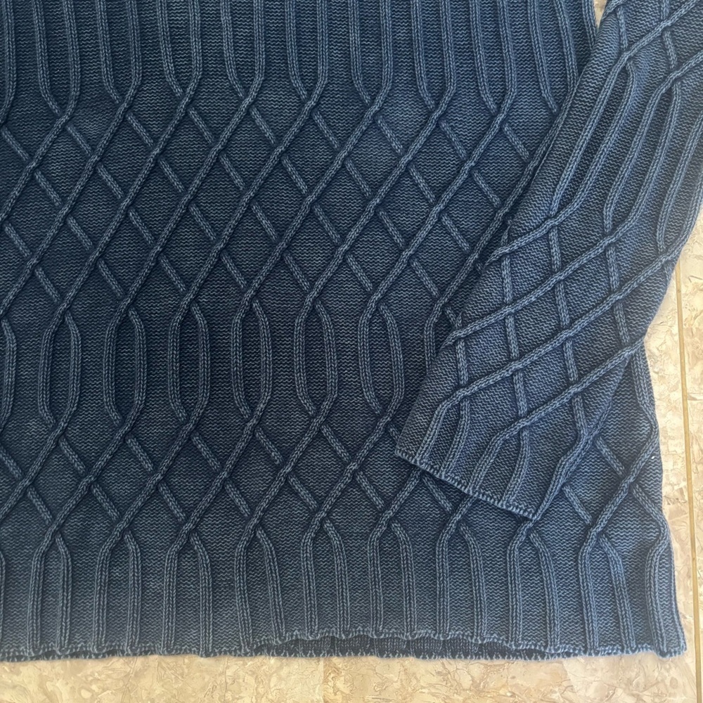 Natural Reflections Navy Blue 100% Cotton Textured Cable Knit V-Neck Sweater XL - Picture 5 of 8